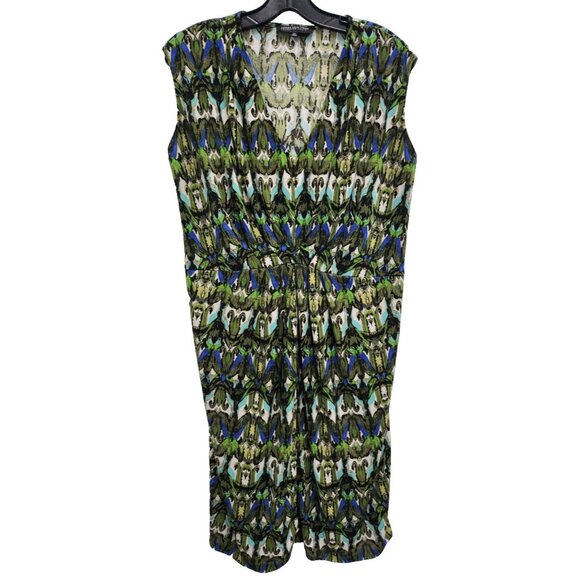 Jones New York Collection Womens Midi Dress Sz 0X Green Printed Sleeveless BOHO - Picture 1 of 8